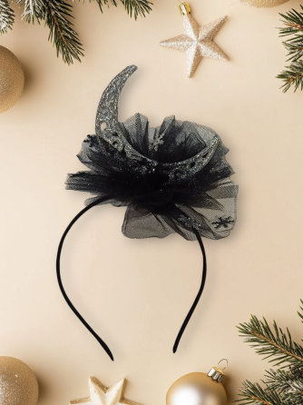 Обруч для волос полумесяц серебристый с фатином новогодний one size ручная работа черный Киев