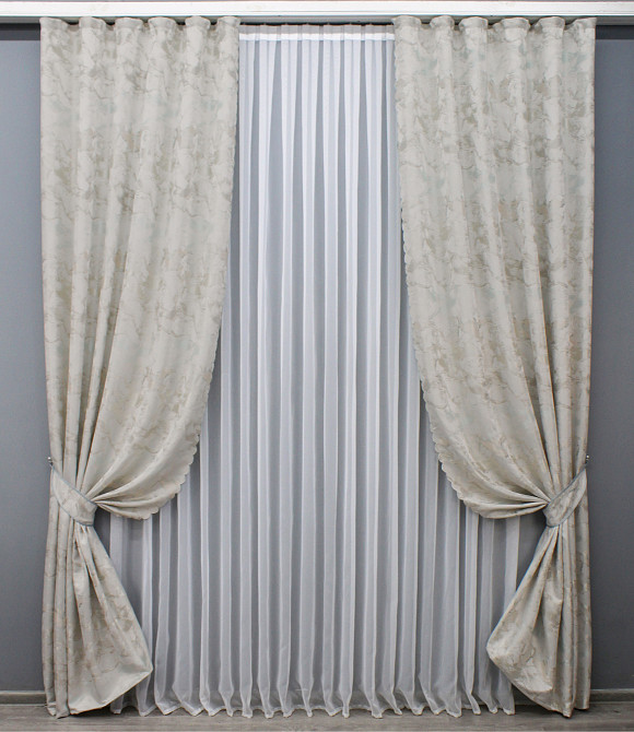 Комплект готовых штор VR-Textil Жаккард Мрамор Al3 № 1599ш Молочный с бежевым 145х270 см 2 шт (33-0558) Киев - изображение 2