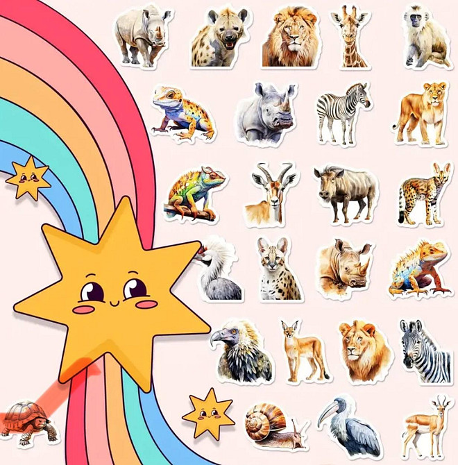 Наклейки с реалистичными животными в Африке. Водонепроницаемые стикеры, стикерпак 50 шт. Киев - изображение 5