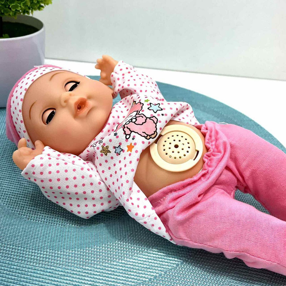 Пупс функціональний висота 28см п'є з пляшечки музика 5 пісень аксесуари Рожевий (M 5932 I UA) Чернігів - фото 4
