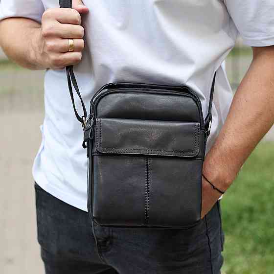 Сумка-барсетка мужская через плечо кожаная гладкая черная Tiding Bag TD-86573 Киев