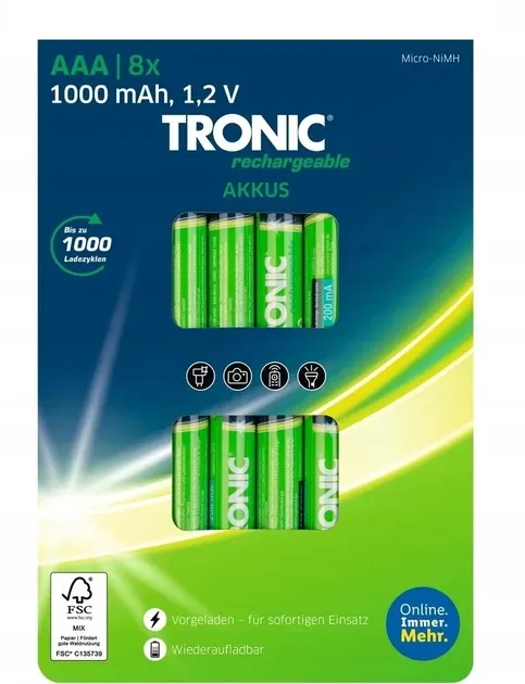 Акумуляторні батареї Tronic, AAA 1000 мА·год, NiMH, 8 шт. Полтава - фото 1