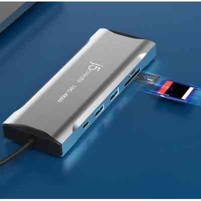 Концентратор J5create USB-C 9-in-1 2xUSB 3.2 + 2xUSB-C PD + 2xHDMI 4K + DisplayPort + SD/TF + RJ45 1000Mbps gray (JCD397-N) Винница
