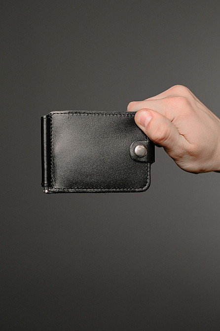 Затискач для купюр із натуральної гладкої шкіри SR012 (Чорний) Суми - фото 1