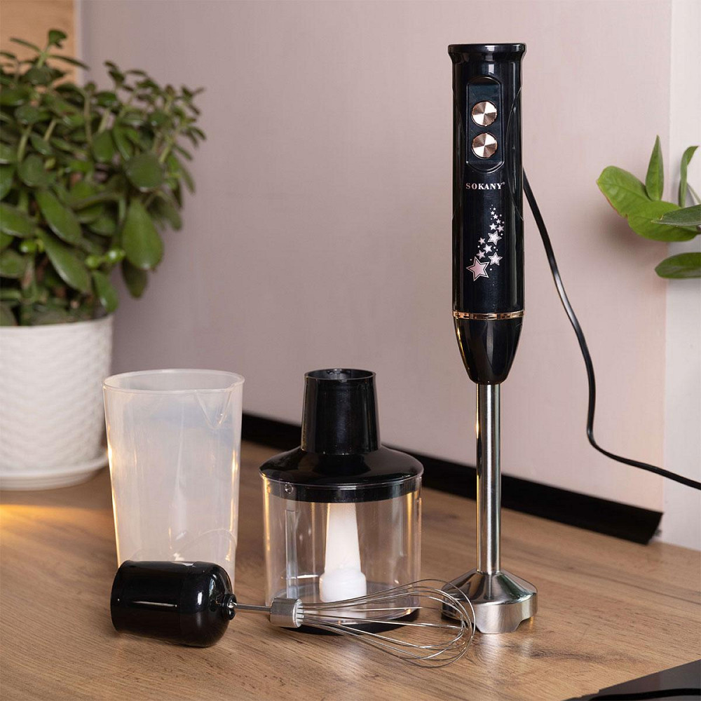 Блендер ручной погружной с насадками 4 в 1 600 Вт  2 чаши и венчик Черный Sokany SK-02012B Киев - изображение 2