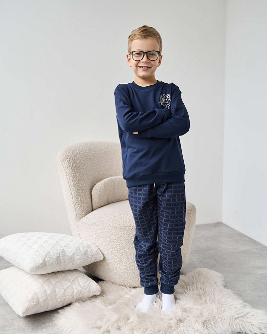 Теплая пижама на мальчика со штанами в клетку - Байка Tom John 89163 3-4 Киев - изображение 1