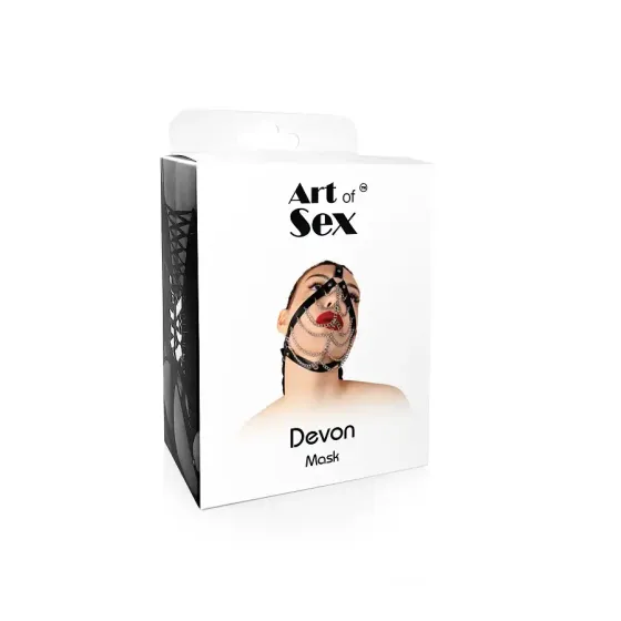 Маска з ланцюгами Art of Sex - Devon, натуральна шкіра, колір чорний Львів