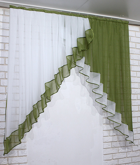 Кухонная занавеска VR-Textil № 023к оливковый с белым 150х150 см (50-524) Киев - изображение 8