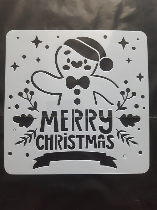 Трафарет новогодний Merry Christmas 15 на 15 см серый Киев - изображение 1
