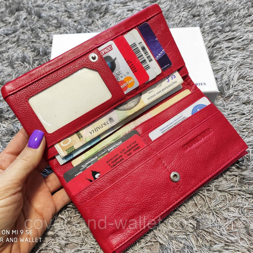 Тонкий шкіряний жіночий гаманець червоного кольору ST 009 Київ - фото 3