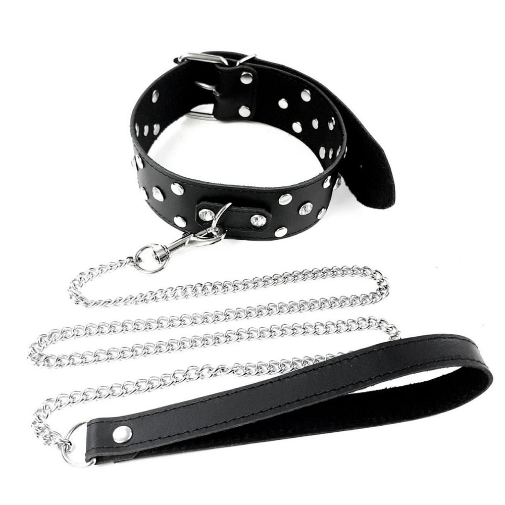 Ошейник с поводком из натуральной кожи с заклепками Art of Sex - Jenna Collar with Leash, черный Sex Aura Киев - изображение 2
