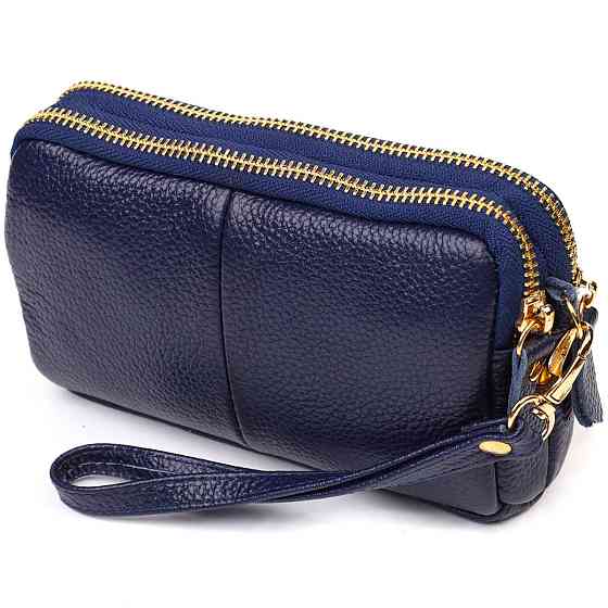 Компактний жіночий клатч на два відділення з натуральної шкіри Синій (Vintage) Київ