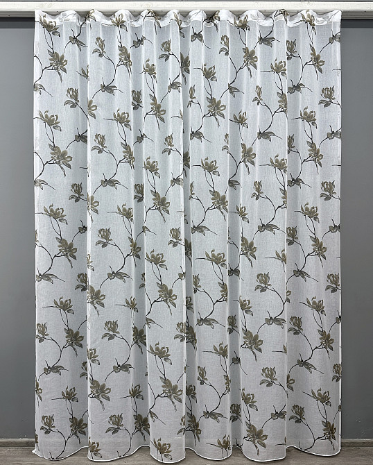 Тюль VR-Textil 1906т Flora Батист Белый с хаки 300х250 см (42-1125) Киев - изображение 2