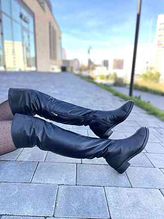 Nivelle Ботфорти зимові жіночі з натуральної шкіри чорні на низькому ходу, наповнювач хутро 300 Коломыя