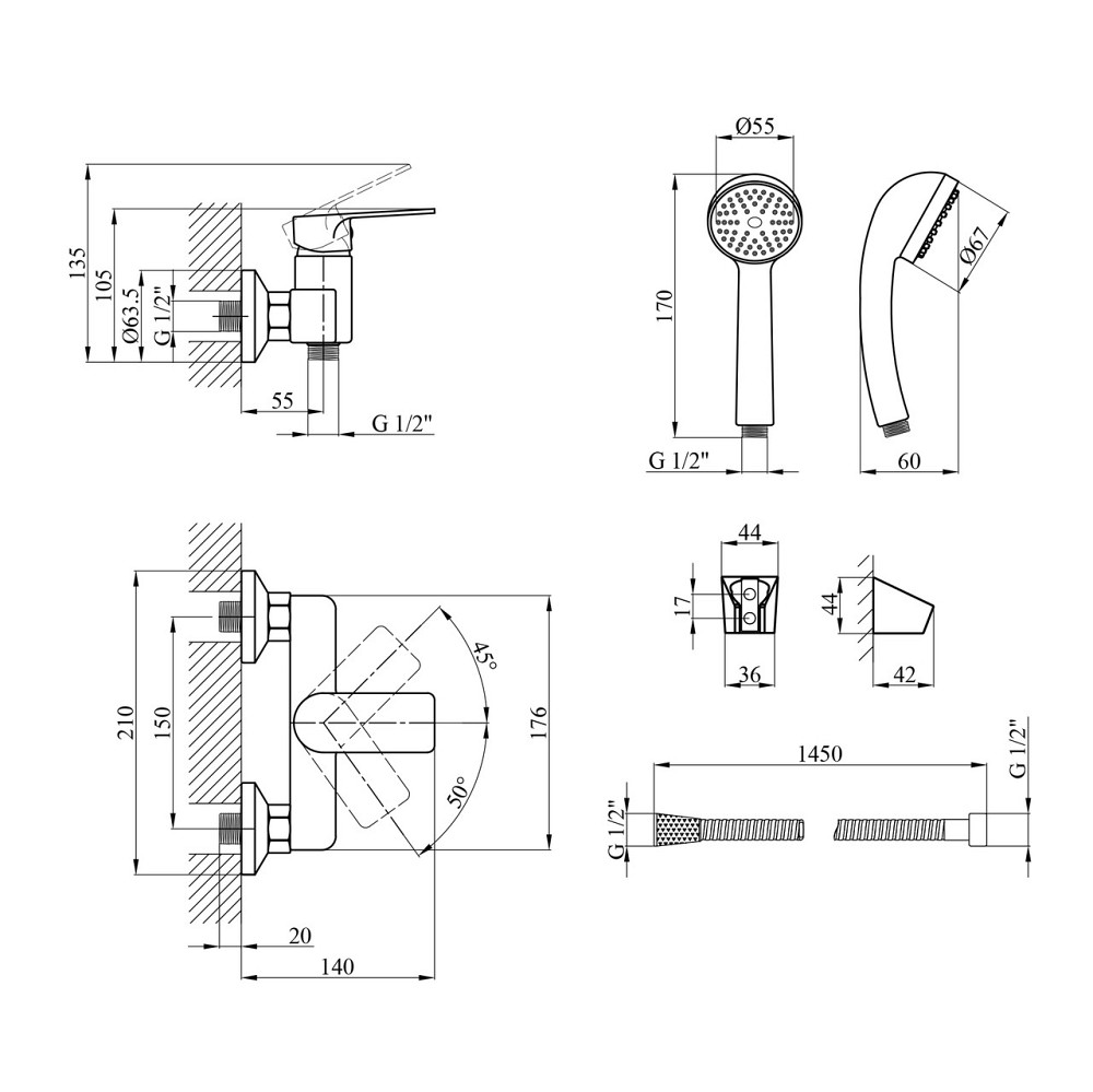 Смеситель для душа Agua Merida - C050 с душевым гарнитуром Киев - изображение 7