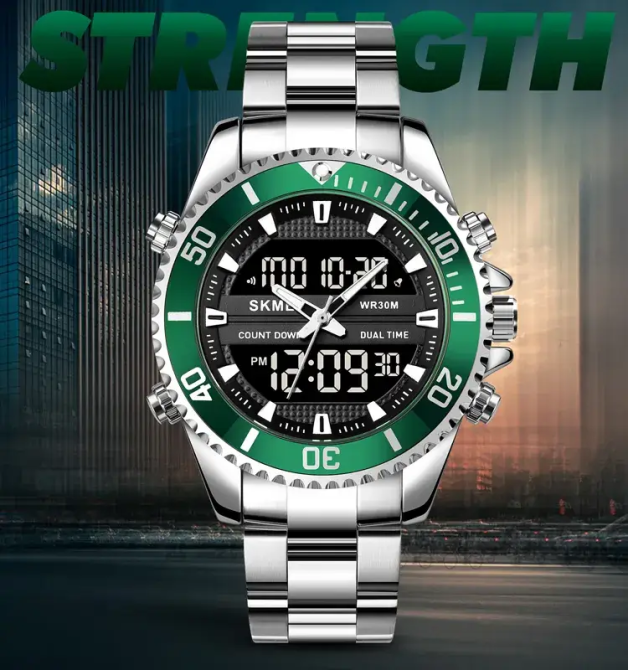 Мужские наручные часы Skmei 1850 (Серебристый с зеленым) Винница - изображение 6