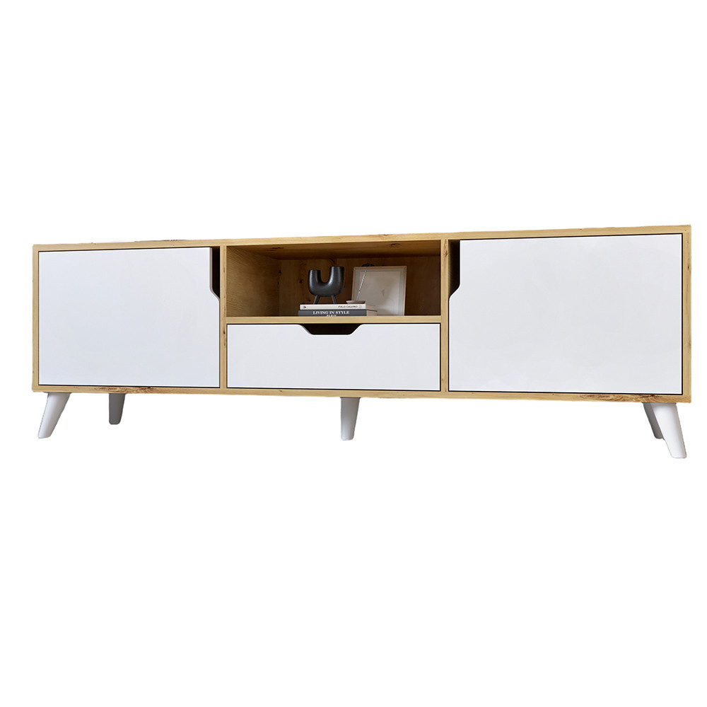 Тумба під телевізор з білими ніжками М-ЗОН Борн 1600 Дуб Артизан/Німфея Альба (білий) (MZN-031079) Львів - фото 2