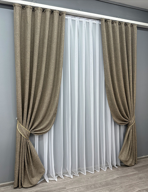 Комплект готовых штор VR-Textil Лен Мешковина № 1770ш Какао 100х270см 2 шт (31-821) Киев - изображение 4