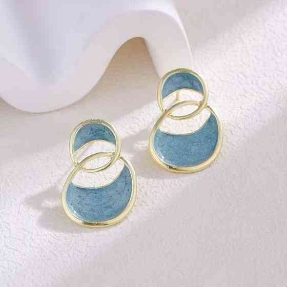 Сережки пара сережки-пусети золотисті з блакитною емаллю жіноча біжутерія Для дівчат комплект цинковий сплав Кам'янець-Подільський