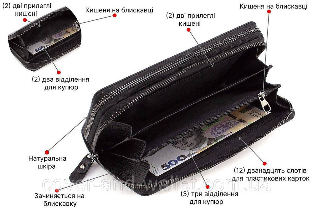 Солідний чоловічий клатч на дві блискавки з італійської шкіри Marco Coverna 5902B-1Q Київ - фото 9