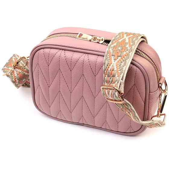 Красивая стеганая женская сумка из натуральной кожи Vintage 22614 Розовая Киев