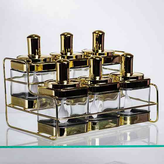 Набір банок для сипучих продуктів із ложкою 6 шт, золото HP-1337 Коломия