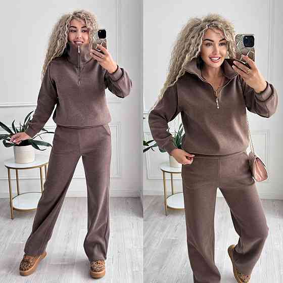 Женский стильный и теплый вязаный костюм осень-зима на трикотажной основе. Шоколад, 42/44 Одесса