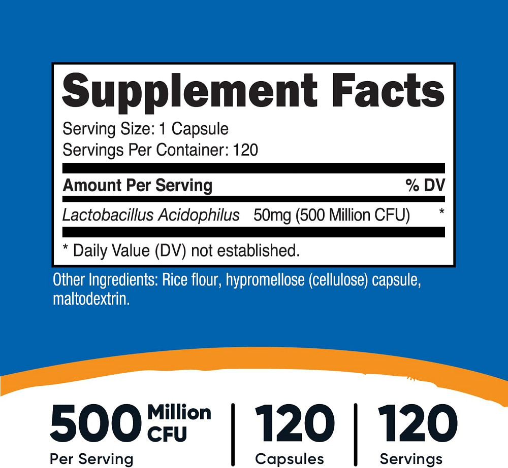 Lactobacillus Acidophilus, 50 mg (500 Million CFU), 120 Capsules Луцк - изображение 3