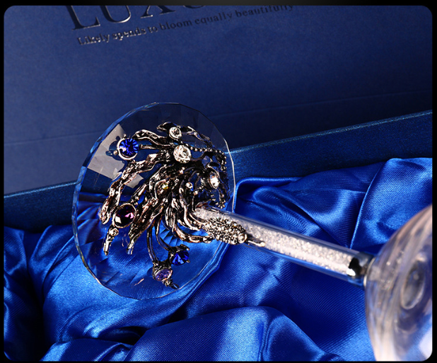 Набор подарочных бокалов для вина 470 мл х 2 шт с металлическим декором и кристаллами Старое серебро Кременчуг - изображение 7