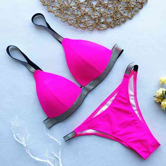 Купальник з люрексом роздільний жіночий S рожево-сріблястий Київ