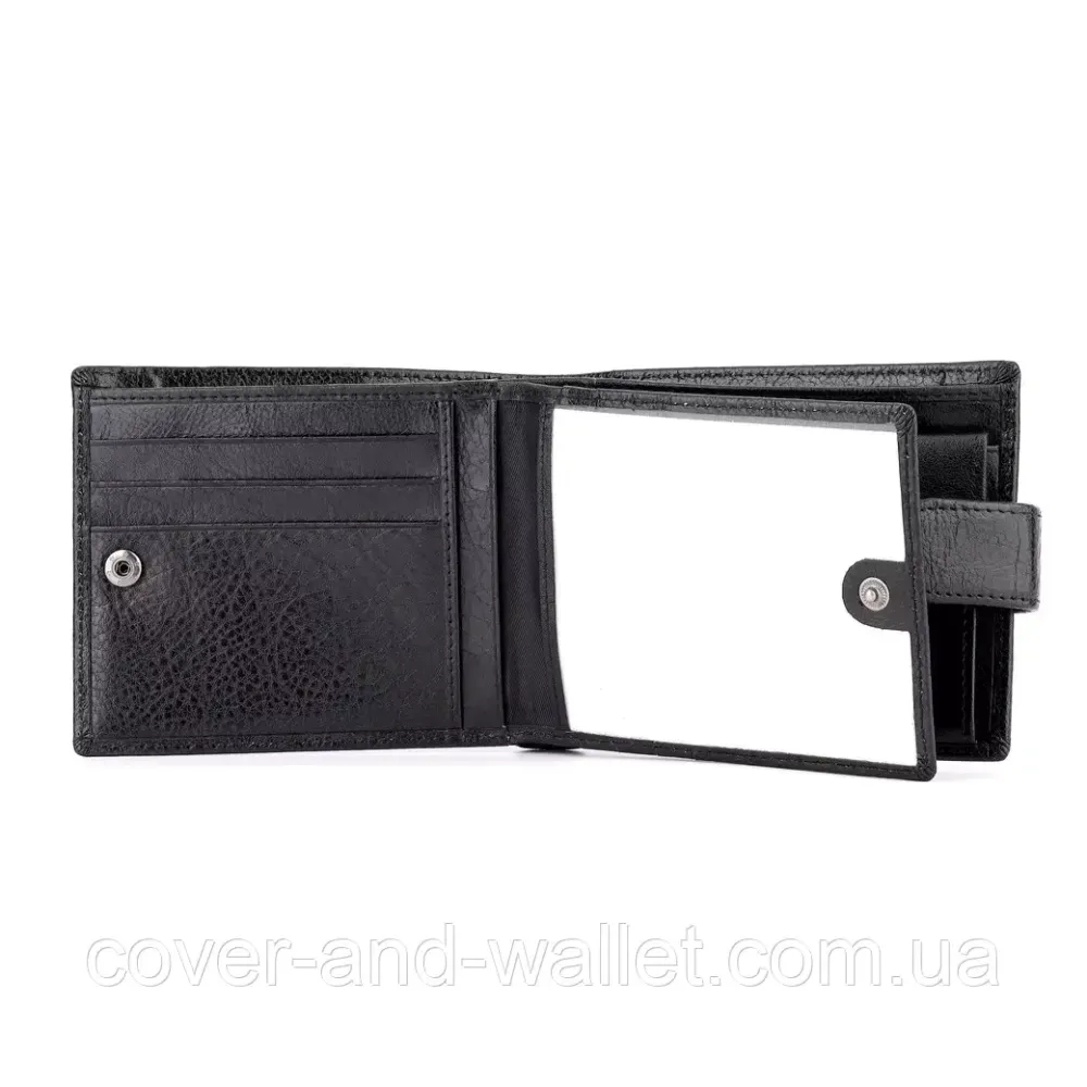 Горизонтальный мужской кошелек из высококачественной кожи черного цвета на кнопке Marco Coverna BK 010-823 Киев - изображение 7