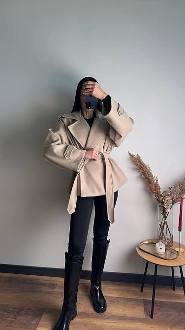 Стильний жіночий тренч-пальто з пальтової тканини без підкладки турецький кашемір світлий беж Одеса - фото 6