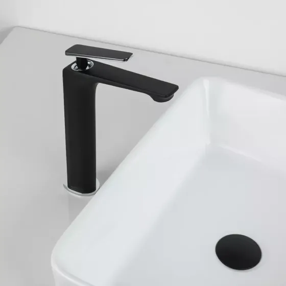 Змішувач для раковини високий Frap F1057-2 чорний/хром Київ