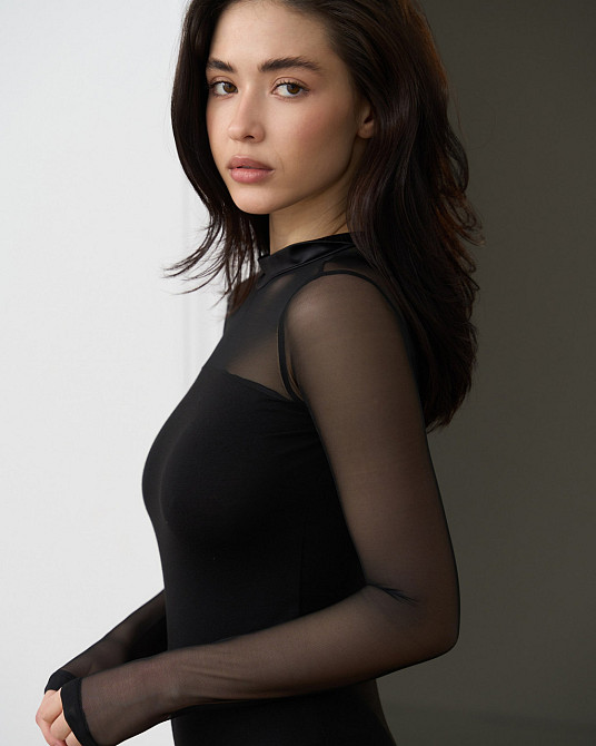 Женский Боди с сеточкой длинный рукав стойка под горло Ozkan 22779 S Киев - изображение 8