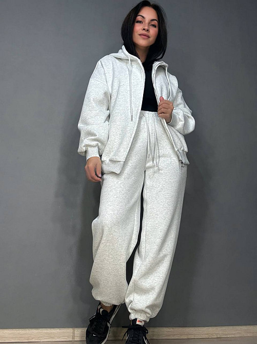 Костюм жіночий A-N 27066 спортивний оверсайз худі на блискавці та джогери сірий, сірий, S Київ - фото 1