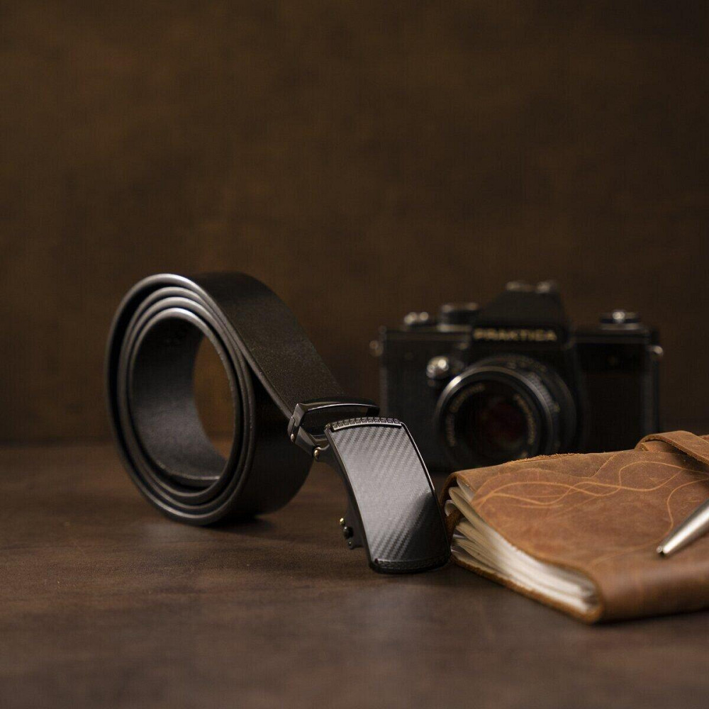 Мужской ремень из кожи с автоматической пряжкой мозаика Vintage 20283 Черный Киев - изображение 8