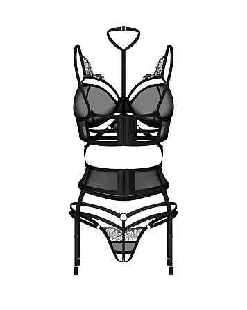 Комплект Obsessive Premisis Black 3-pcs crotchless set 2XL/3X Sex Aura Киев