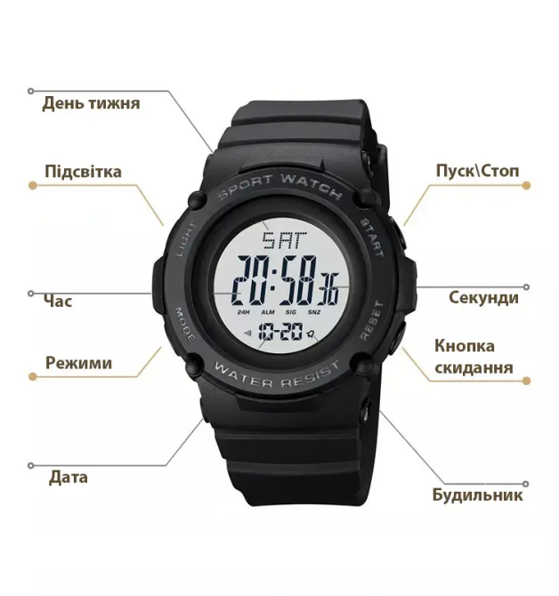Спортивные наручные часы Skmei 1957 (Черный с белым циферблатом) Винница - изображение 6