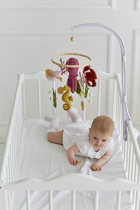 Дитячий музичний мобіль на ліжечко WoollyFox "Морський світ: восьминіг, краб, морський коник" Київ - фото 3