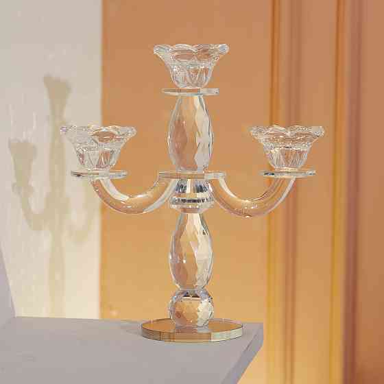 Yiwu Канделябр на 3 свічки 24×9×25 см свічник настільний декоративний на ніжці прозорий HP-4-65 Киев