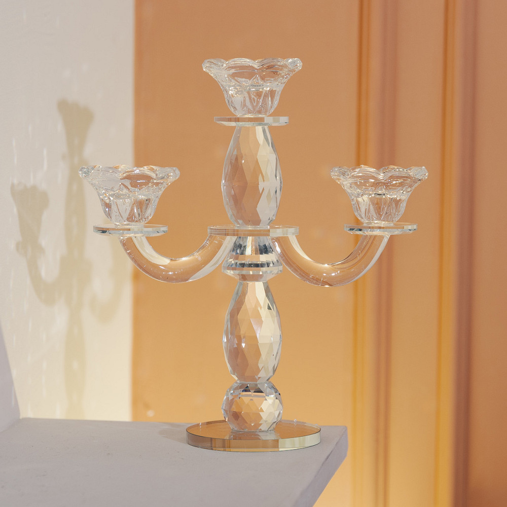 Yiwu Канделябр на 3 свічки 24×9×25 см свічник настільний декоративний на ніжці прозорий HP-4-65 Київ - фото 5