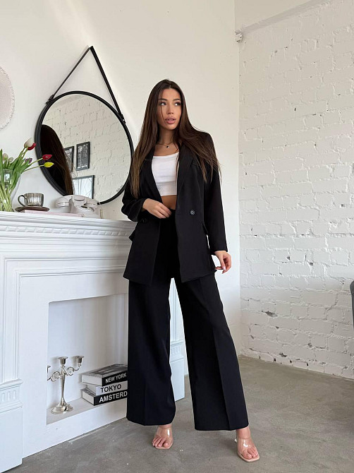 Жіночий стильний діловий костюм ( піджак + штани) креп-костюмка Чорний, 50/52 Одеса - фото 1