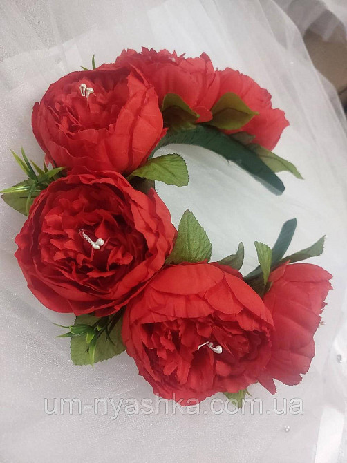 Віночок ободок з квітами Піони червоні Кривий Ріг - фото 3