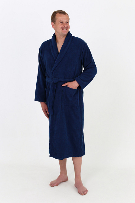 Чоловічий махровий халат Ideal Textile S темно-синій (56860504) Чернівці - фото 4