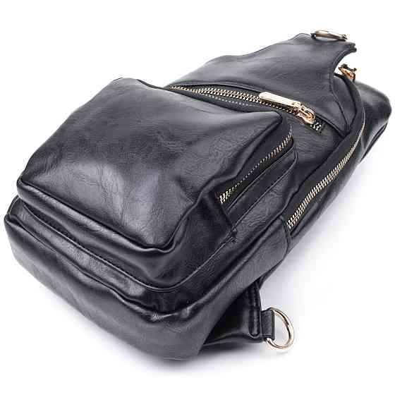 Практична жіноча слінг сумка через плече з екошкіри Vintage 22754 Чорний Київ