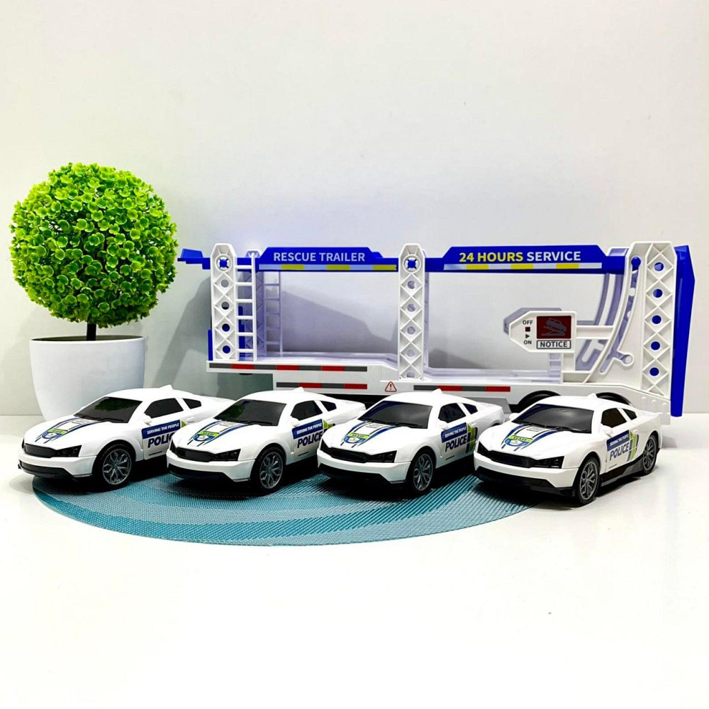 Трейлер Поліцейський вантажівка світло звук машинки 4in рухомі з'єднання Біло-синій (JP588-80) Чернигов - изображение 6