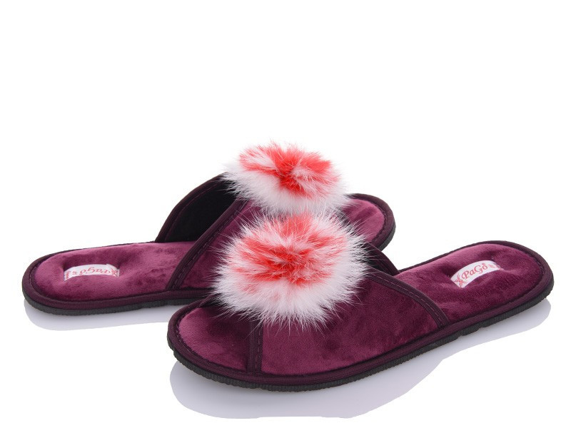 Капці жіночі відкриті PaGo "Пушок" з натуральним мехом бордовий Одеса - фото 1