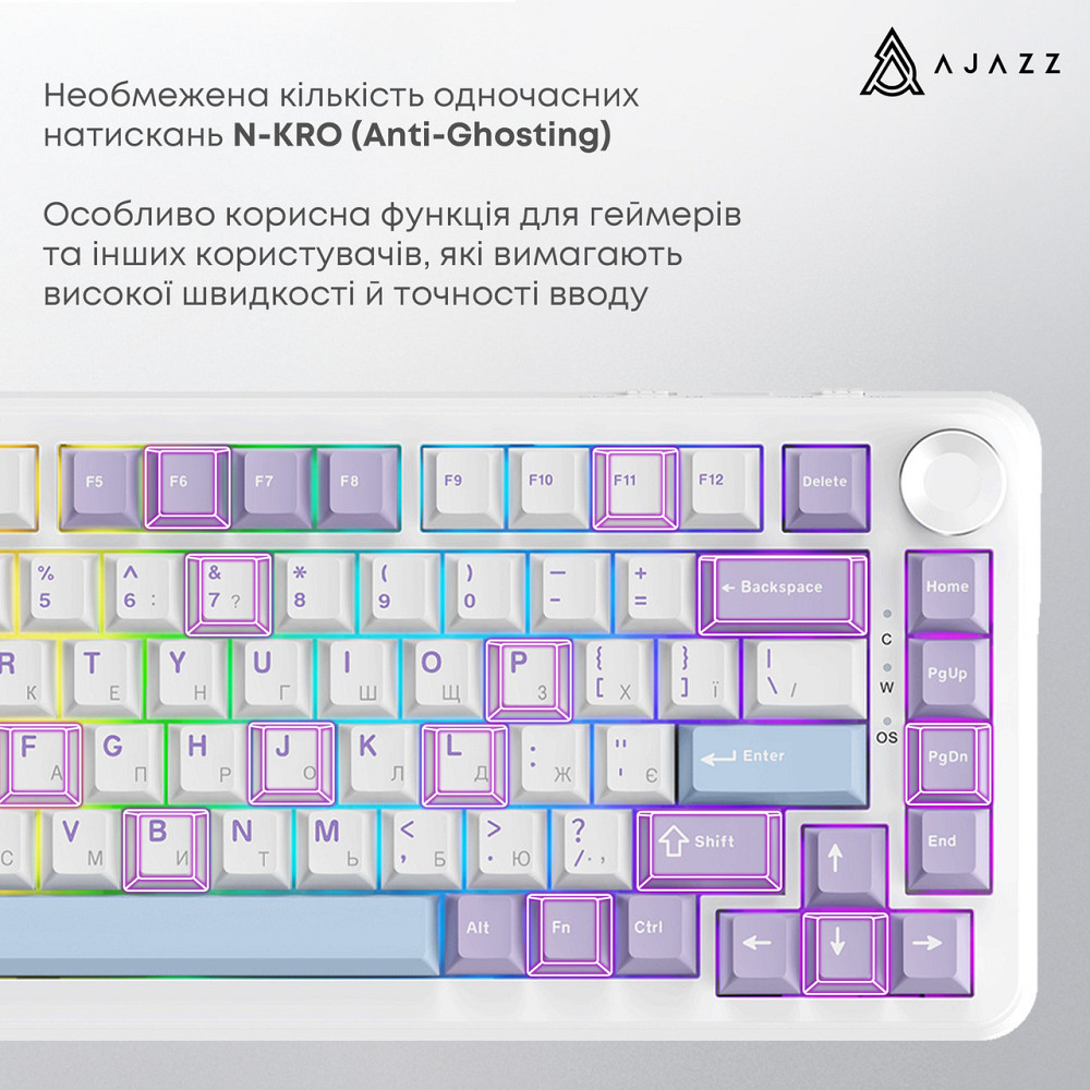 Клавіатура Ajazz AK820 Max Magnetic Switch White (AK820MAX-WM-PWB) ( білий, фіолетовий ) Харьков - изображение 3