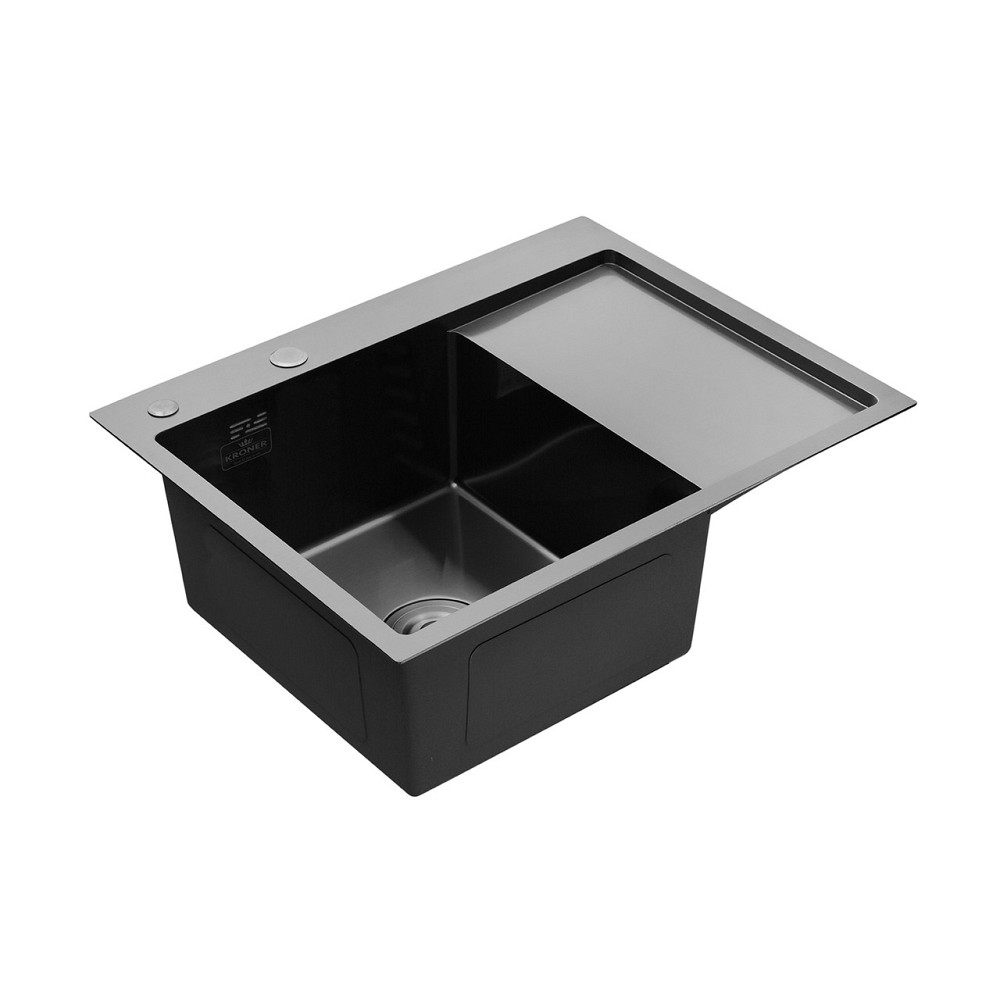 Кухонна мийка з нержавіючої сталі інтегрована Kroner KRP Schwarze - 6350LHM PVD (3/1 мм) чорна Київ - фото 3