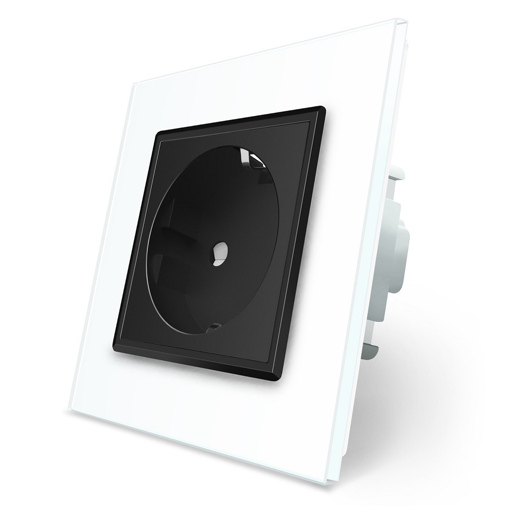 LIVOLO Електрична розетка з заземленням LIVOLO, чорна з білою рамкою, шторки, скло, 250В 16А (V Коломия - фото 3